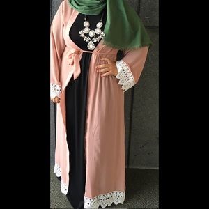Plush pink and white abaya/kimono
